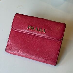 Prada Fuchsia Leather Compact Flap Wallet with Gold Logo